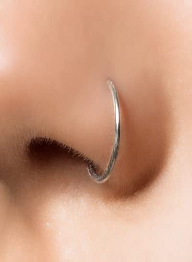 BILIBOOM 925 Sterling Silver Fake Nose Ring - Faux Nose Hoop Piercing 20G 7mm - Non Pierced Nose Jewelry for Women & Men - Handmade Smooth Silver Fake Hoop - Comfortable Clip On Look Nose Piercing Style - Image 2